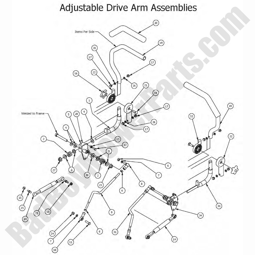 1540 - Bad Boy Mower Parts Lookup > 2017 > Compact Outlaw > Adjustable Drive Arm Assembly